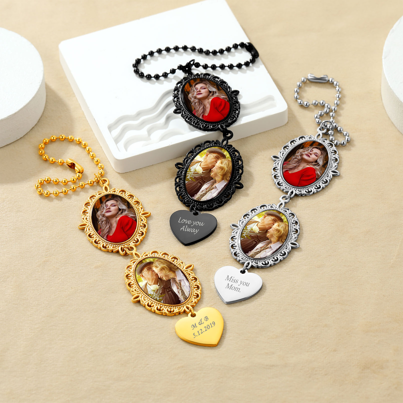 Pendentif Miroir de Voiture Décoration Charm avec Photo Collection