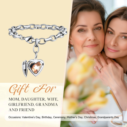  Bracelet Personnalisé avec Nom Gravé et Médaillon Photo Cœur Occasion