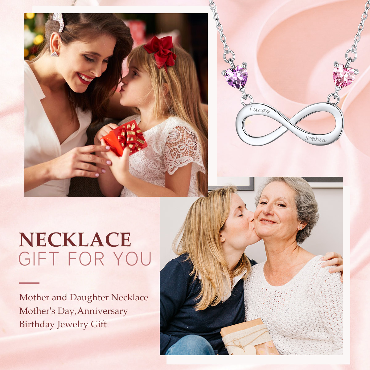 Collier Personnalisé avec Pendentif Infini et Cœur Gravé Cadeau pour Femme