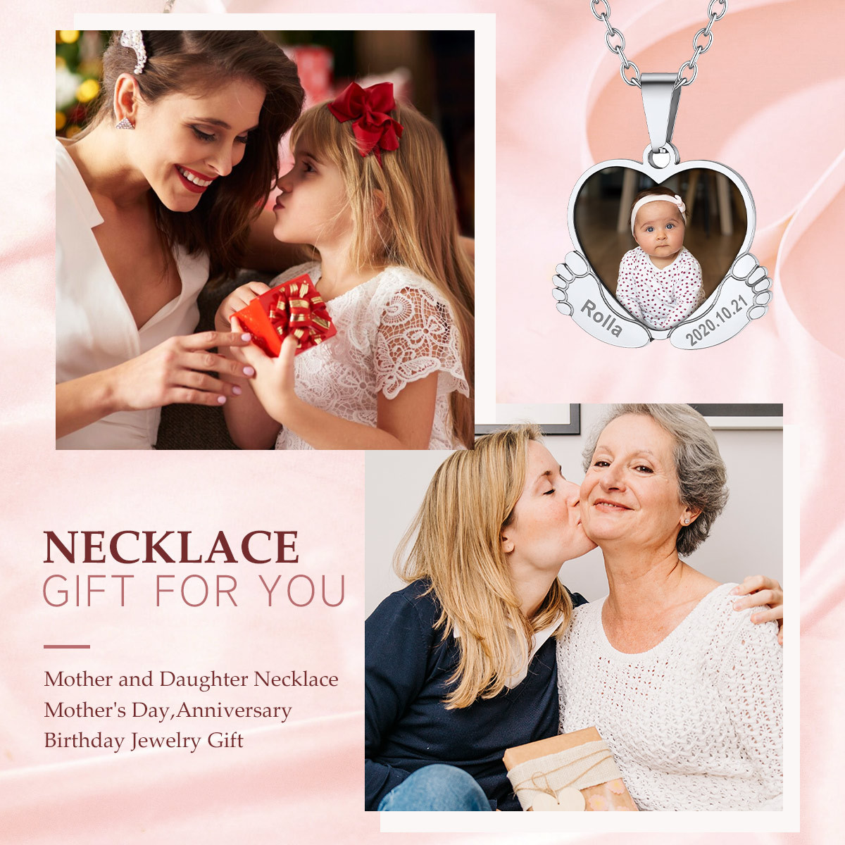 Collier Personnalisé Pieds de Bébé avec Photo Bijou pour Femme