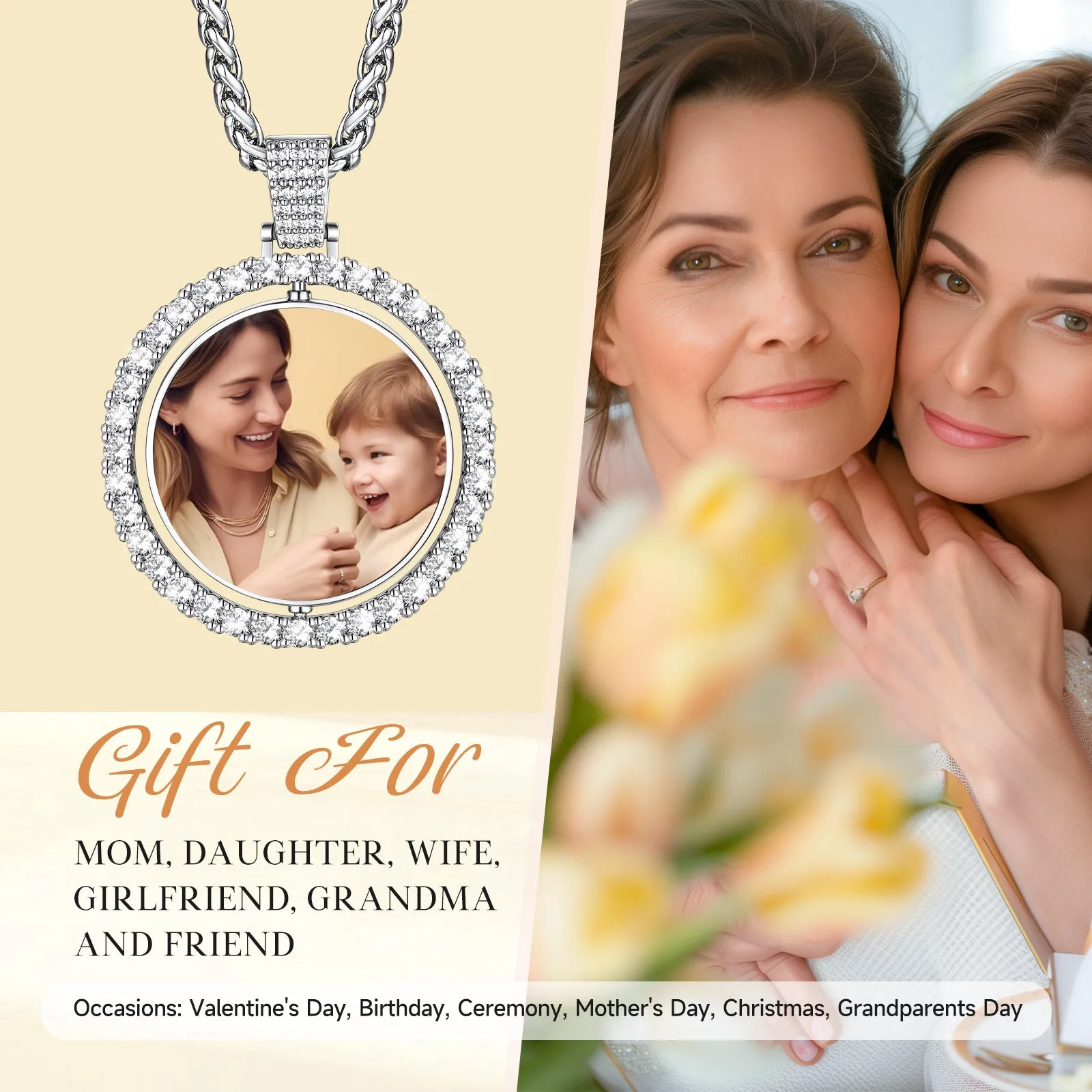 Collier Photo Rond Personnalisé avec Zircon Cubique 