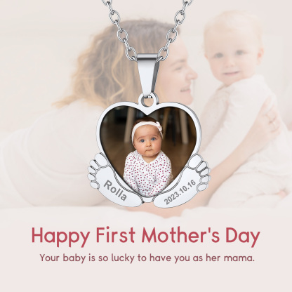 Collier Personnalisé Pieds de Bébé avec Photo pour Fête des mères