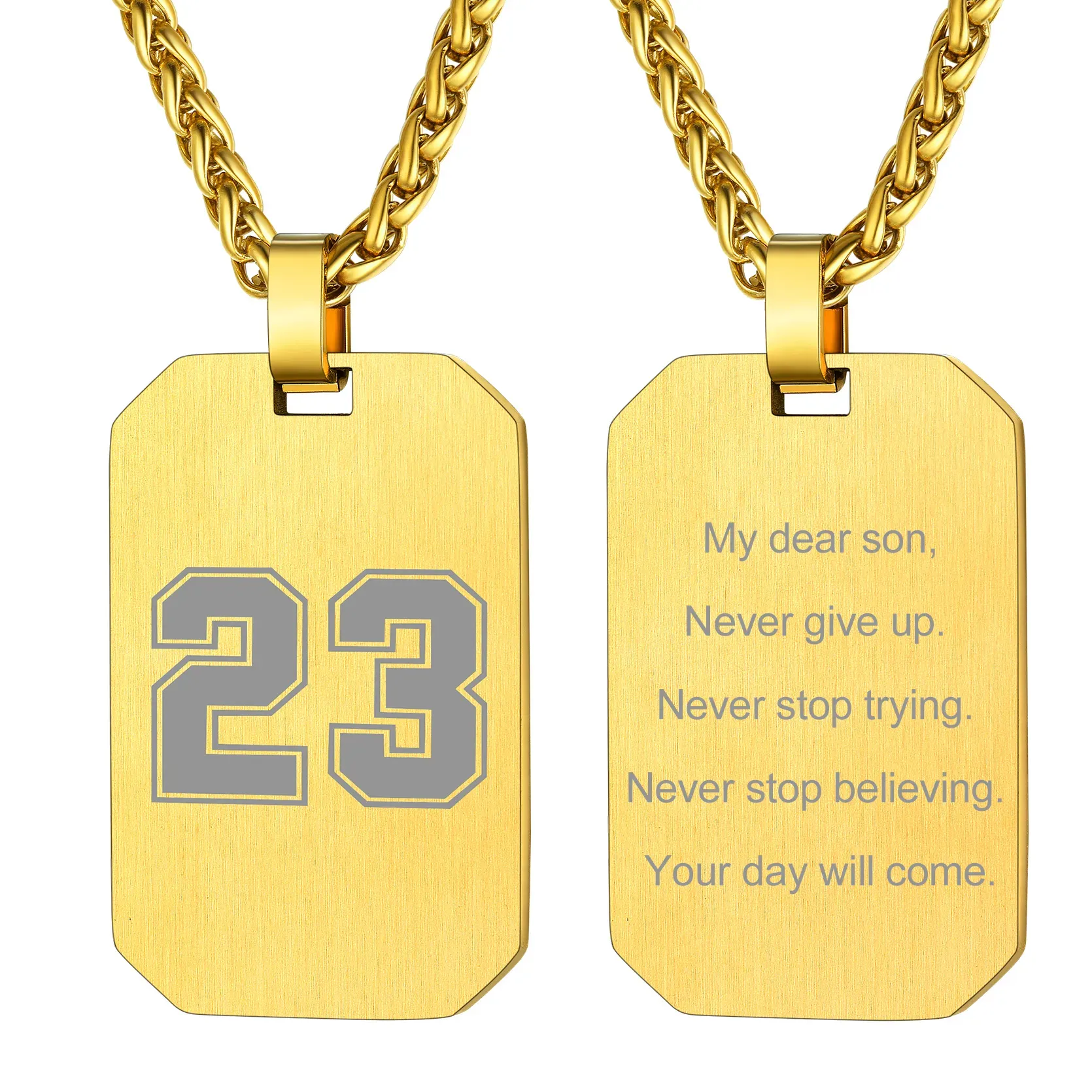 Collier Plaque d'Identité Octogonale Personnalisée avec Gravure