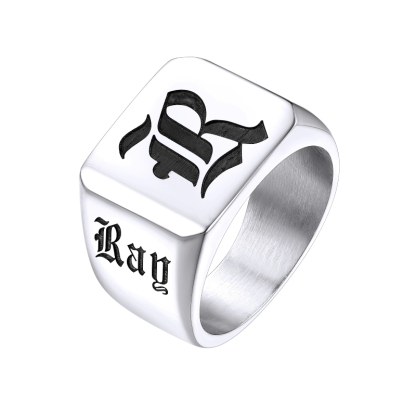 Bague Chevalière Personnalisée Gravée Pour Homme Argenté