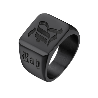 Bague Chevalière Personnalisée Gravée Pour Homme Noir