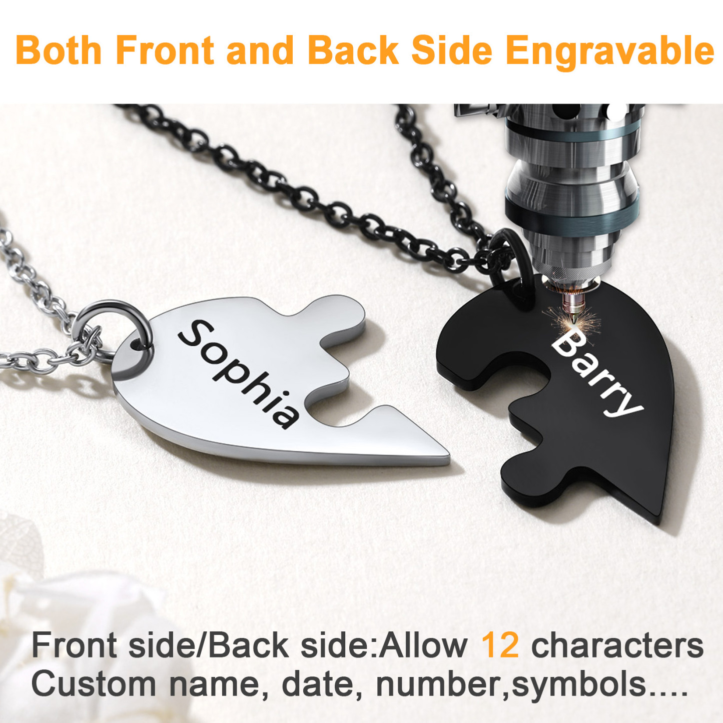 Pendentif Puzzle Cœur Gravé avec Nom pour Couple 