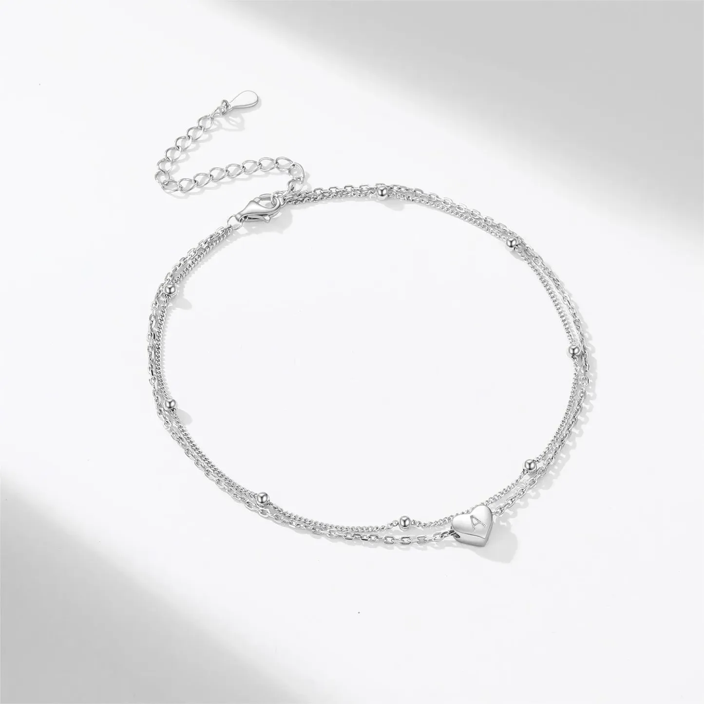 Bracelet de Cheville Personnalisé Cœur Initiale en Argent Sterling 