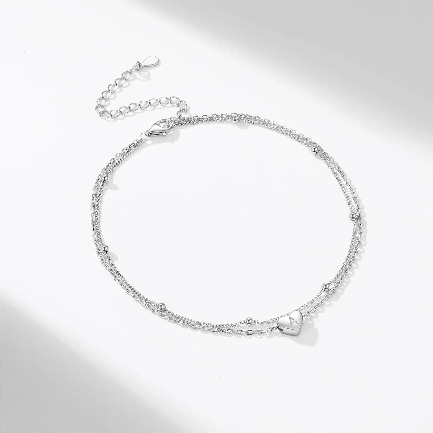 Bracelet de Cheville Personnalisé Cœur Initiale en Argent Sterling 