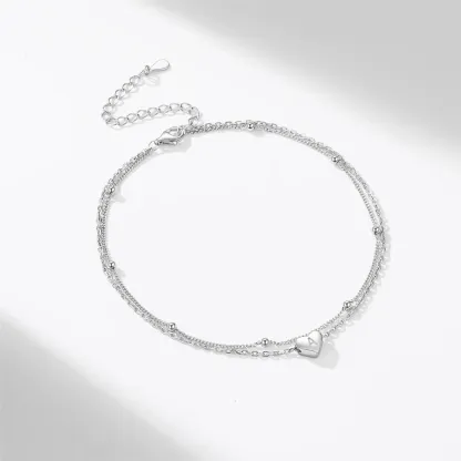 Bracelet de Cheville Personnalisé Cœur Initiale en Argent Sterling 