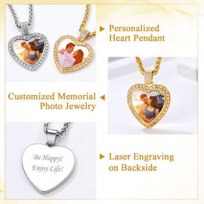 Collier Personnalisé avec Photo Cœur Pendentif Étincelant pour Homme Détail