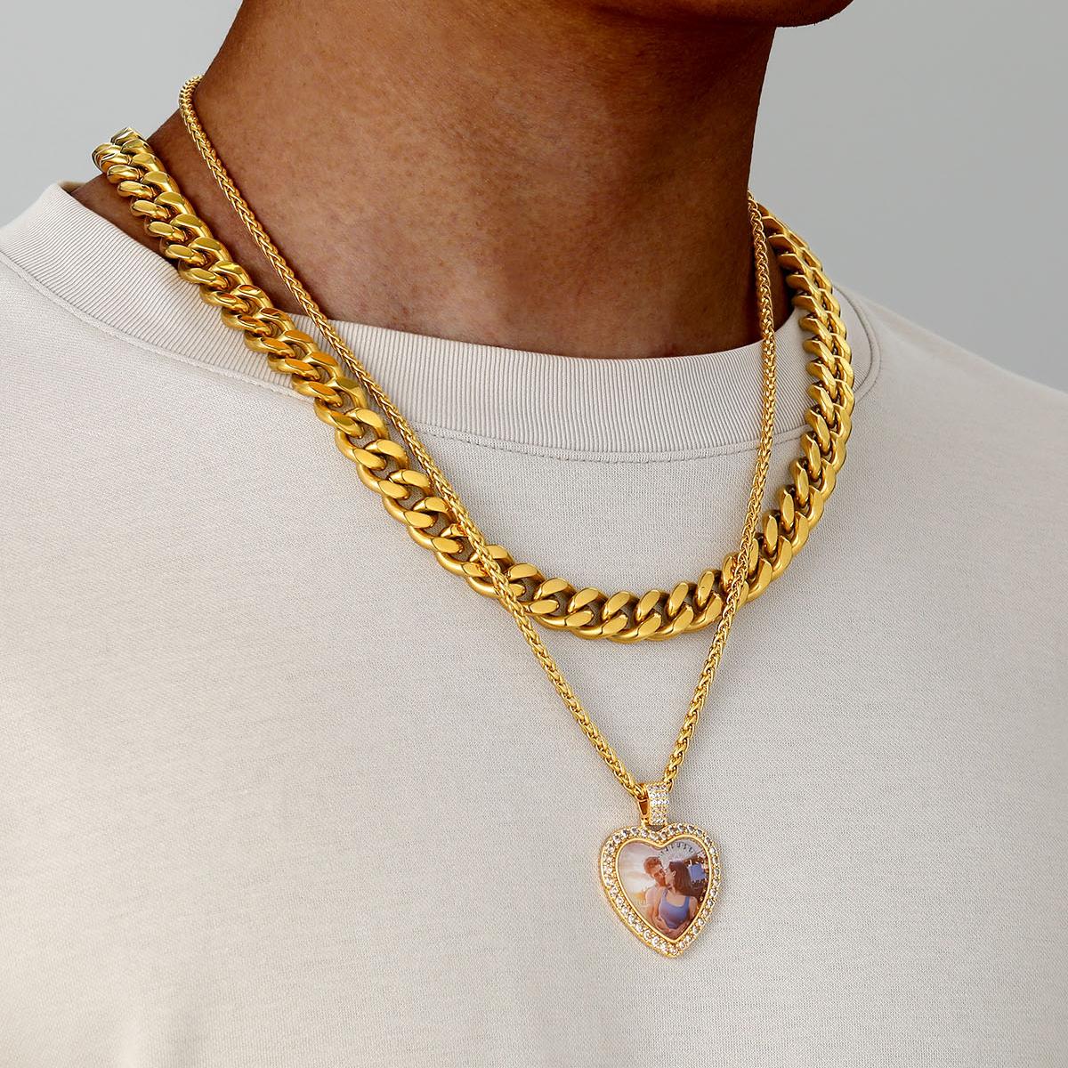 Collier Personnalisé avec Photo Cœur Pendentif Étincelant