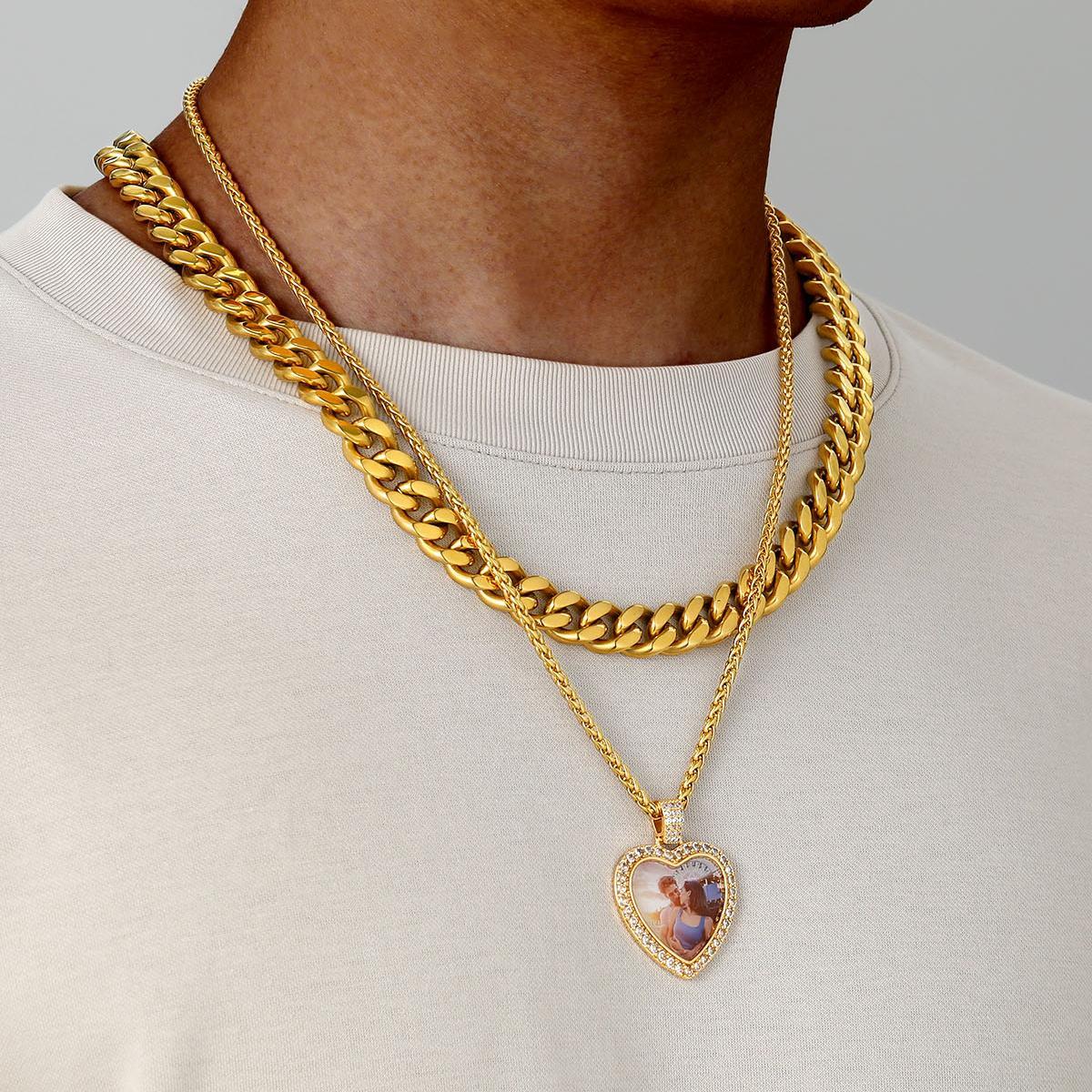 Collier Personnalisé avec Photo Cœur Pendentif Étincelant