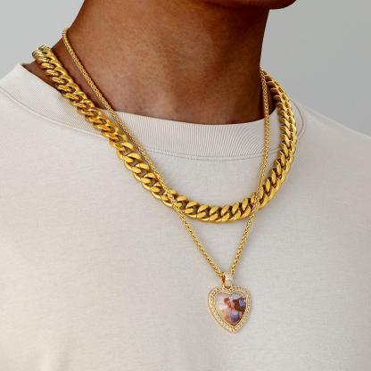 Collier Personnalisé avec Photo Cœur Pendentif Étincelant