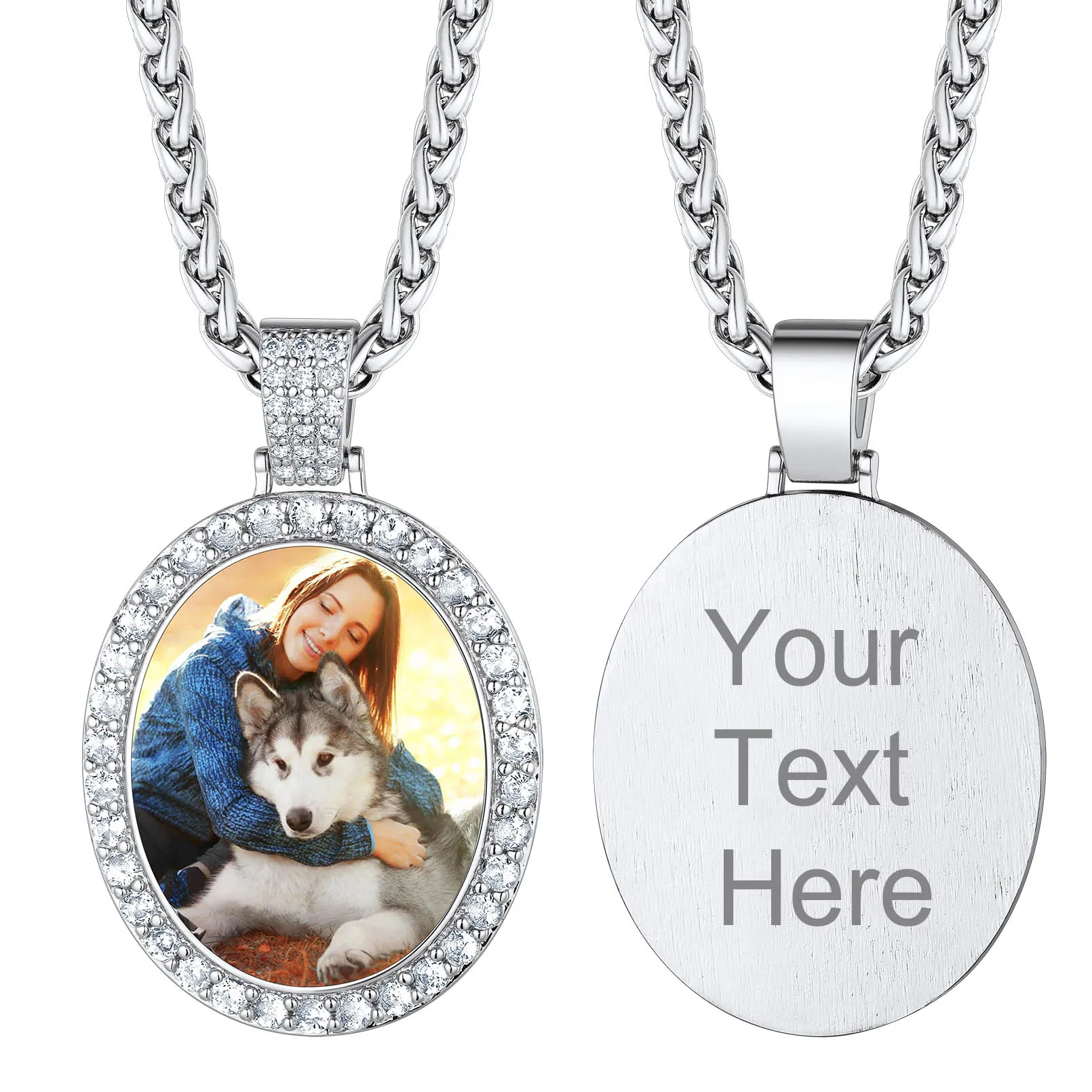 Collier Pendentif Ovale Personnalisé avec Photo pour Hommes et Femmes Argenté