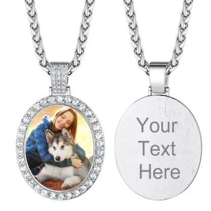 Collier Pendentif Ovale Personnalisé avec Photo pour Hommes et Femmes Argenté