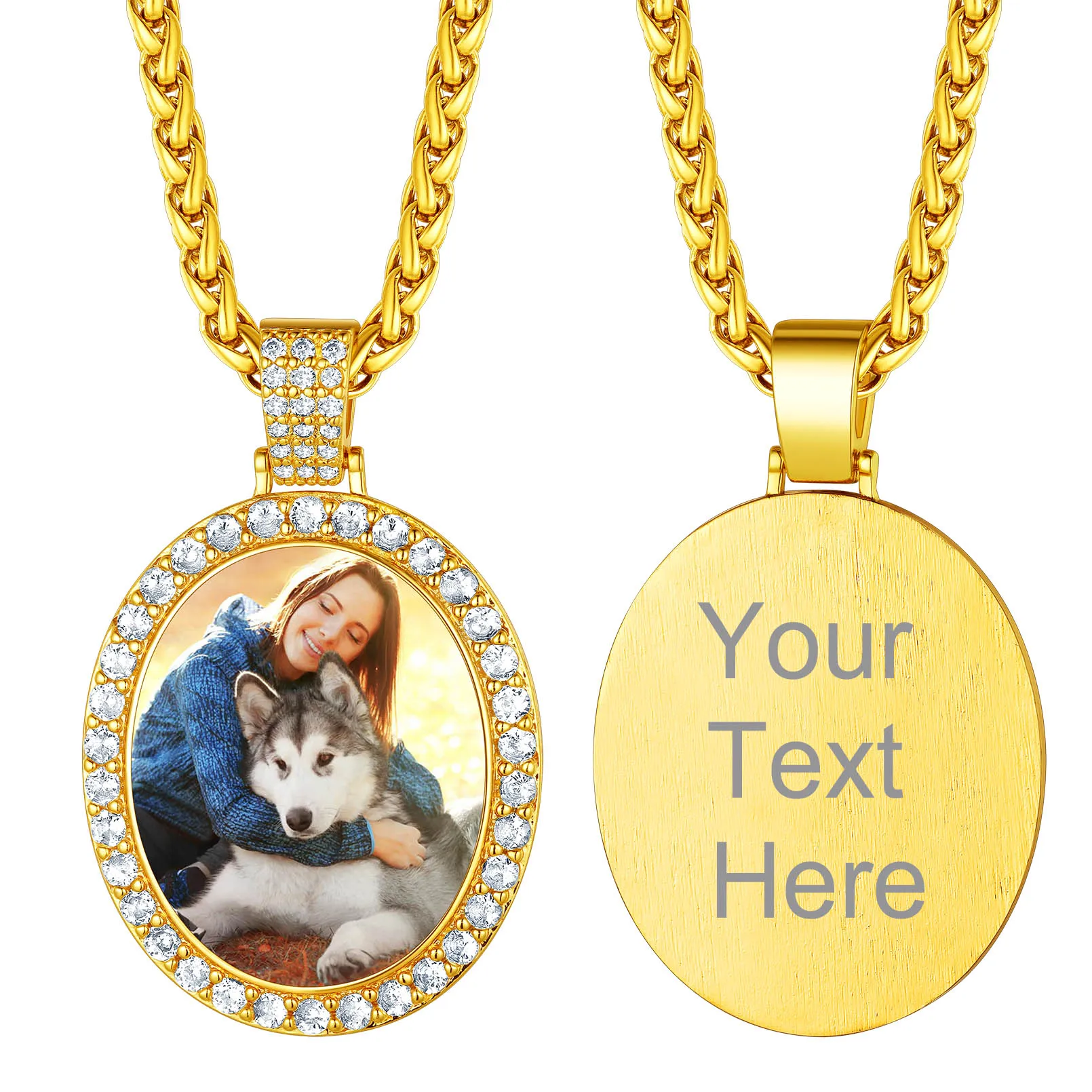 Collier Pendentif Ovale Personnalisé avec Photo pour Hommes et Femmes Or