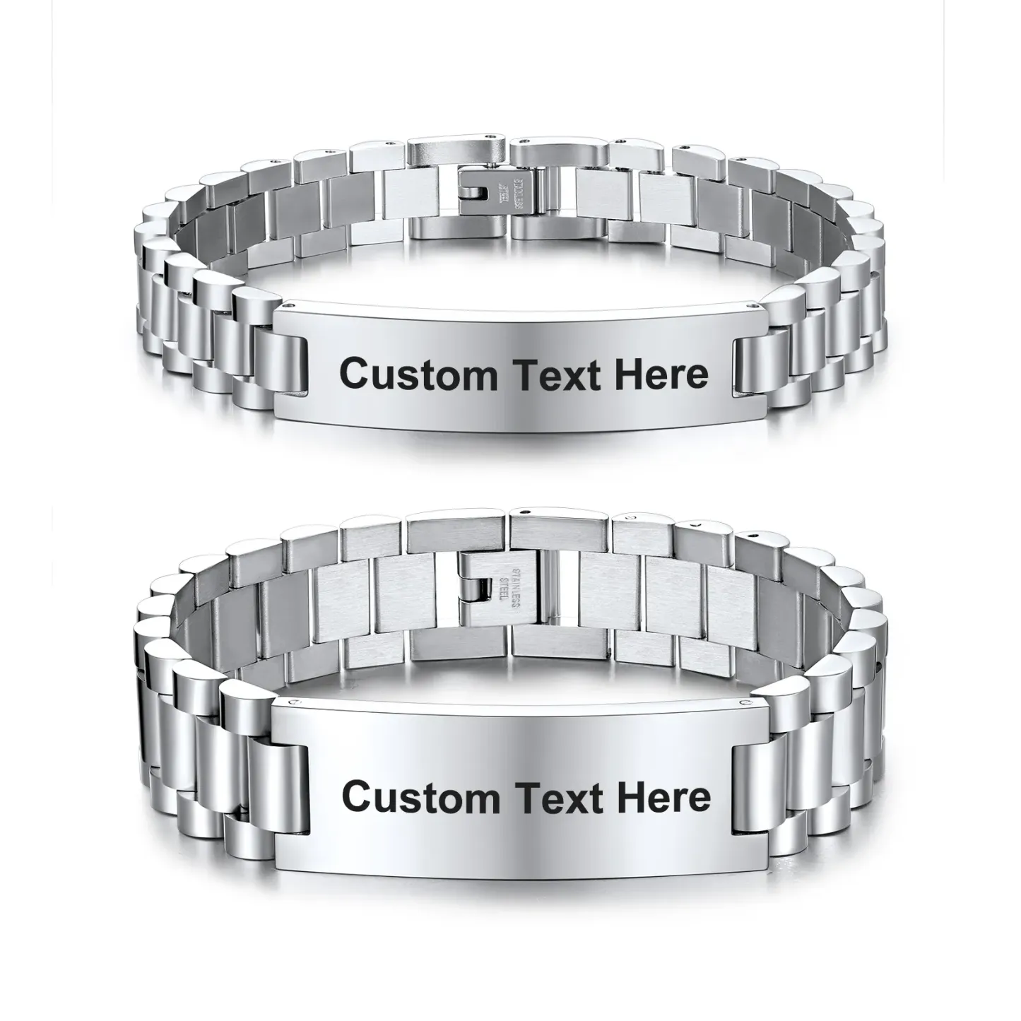 Bracelet en Acier Inoxydable Gravé Personnalisé pour Couple