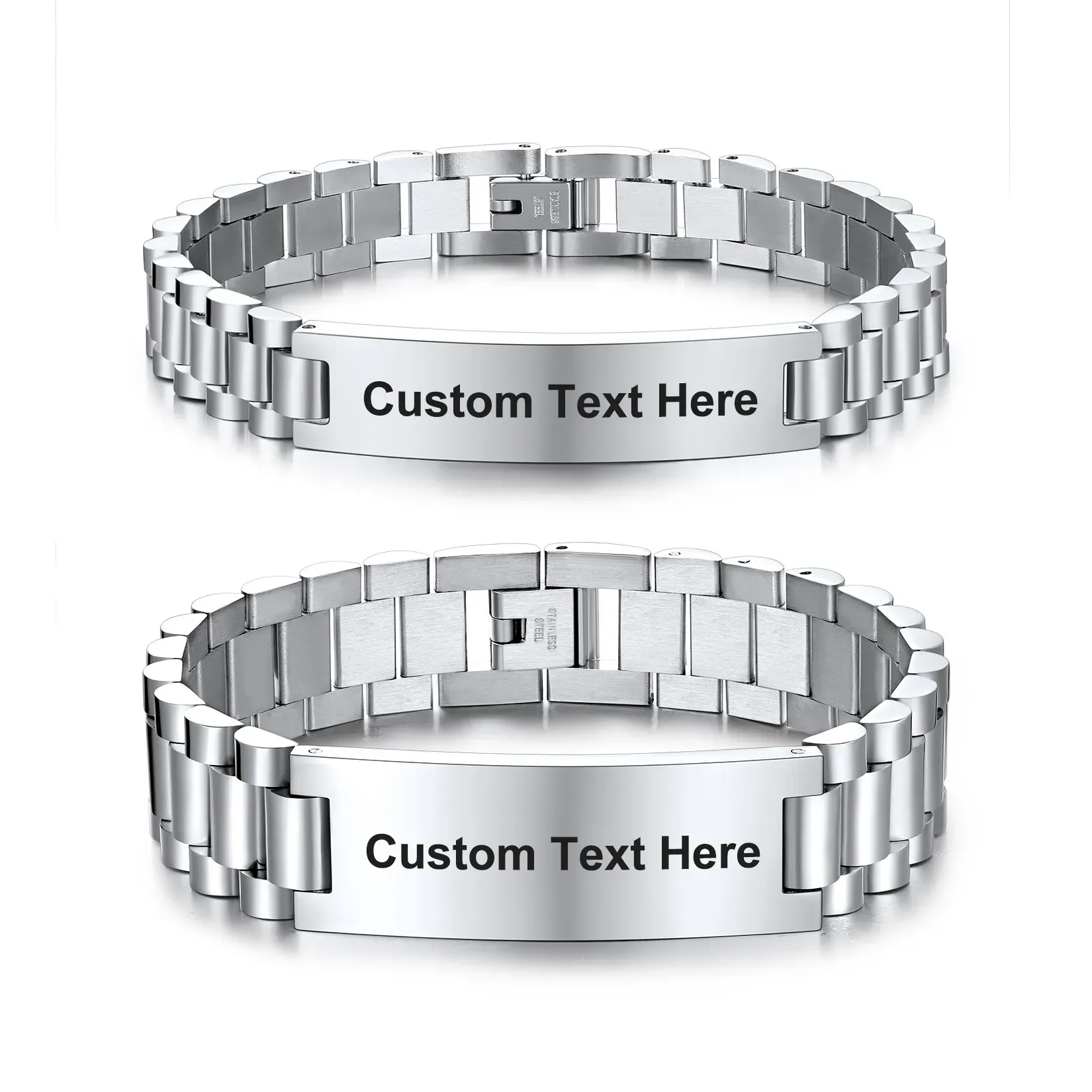 Bracelet en Acier Inoxydable Gravé Personnalisé pour Couple