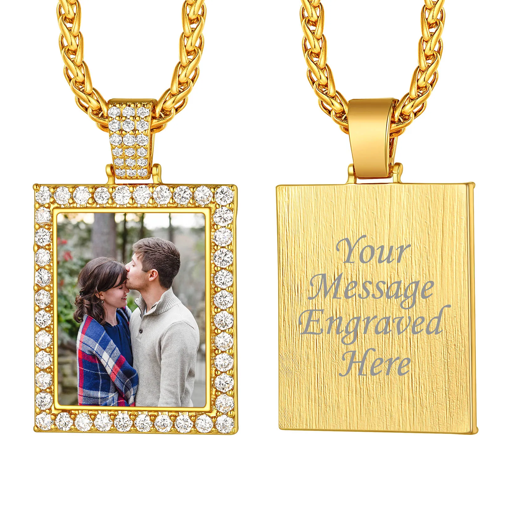 Collier Pendentif Personnalisé avec Photo et Zircon Cubique Or