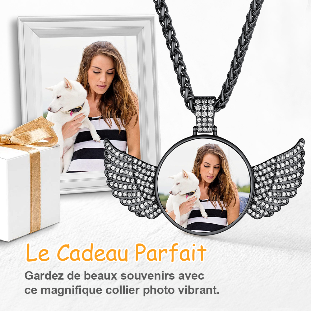 Collier Personnalisé avec Ailes d'Ange et Photo Cadeau