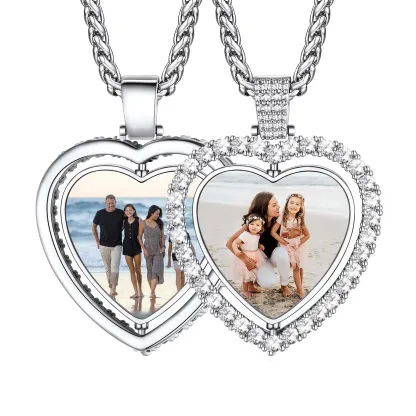 Collier Pendentif Cœur Personnalisé avec Photo et Strass Argenté