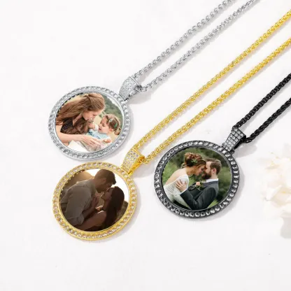 Collier Pendentif Personnalisé avec Photo et Zircon Cubique pour Hommes et Femmes Collection