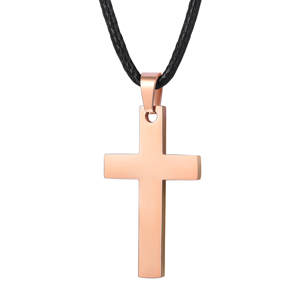 Collier Croix Personnalisable en Acier Inoxydable Or Rose