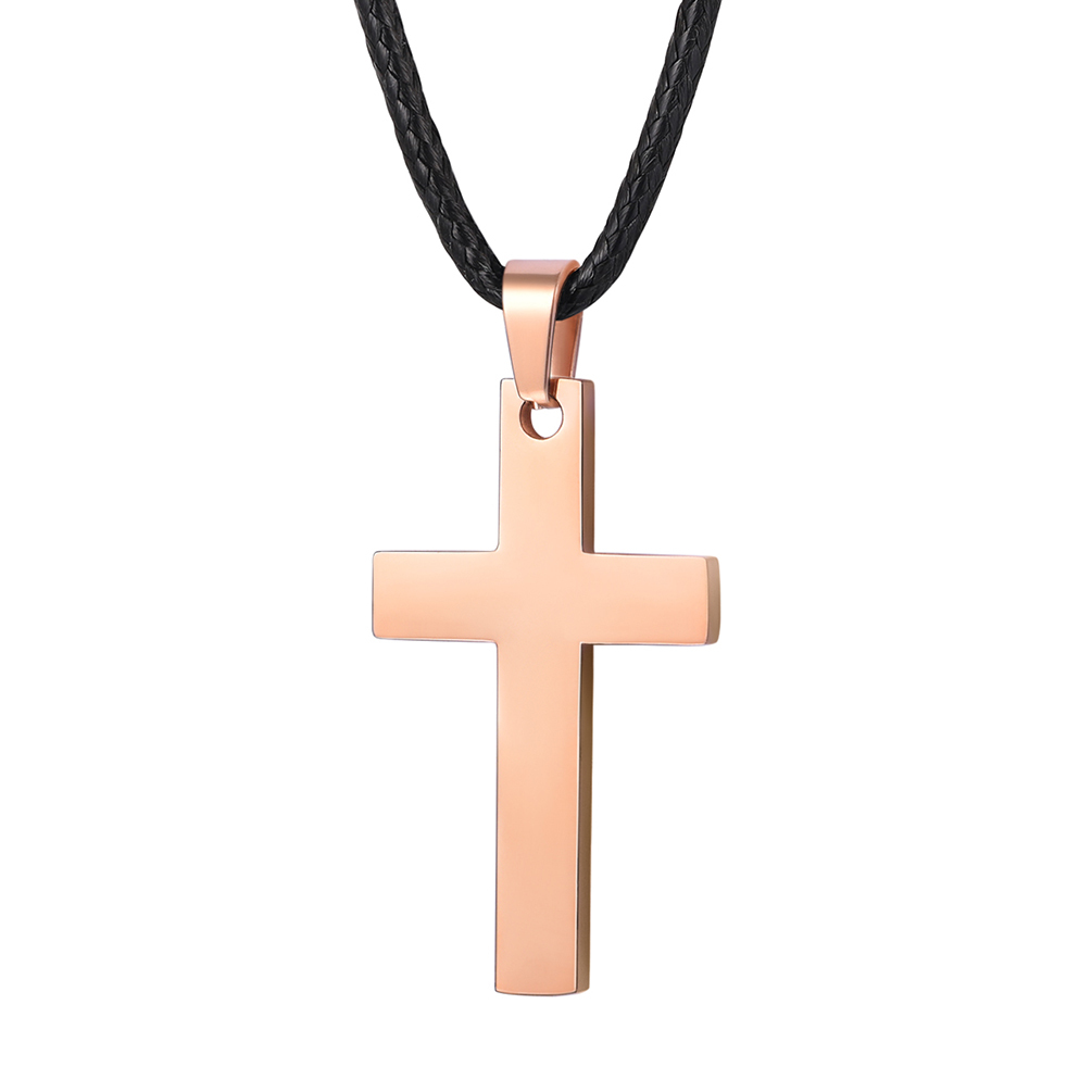 Collier Croix Personnalisable en Acier Inoxydable Or Rose