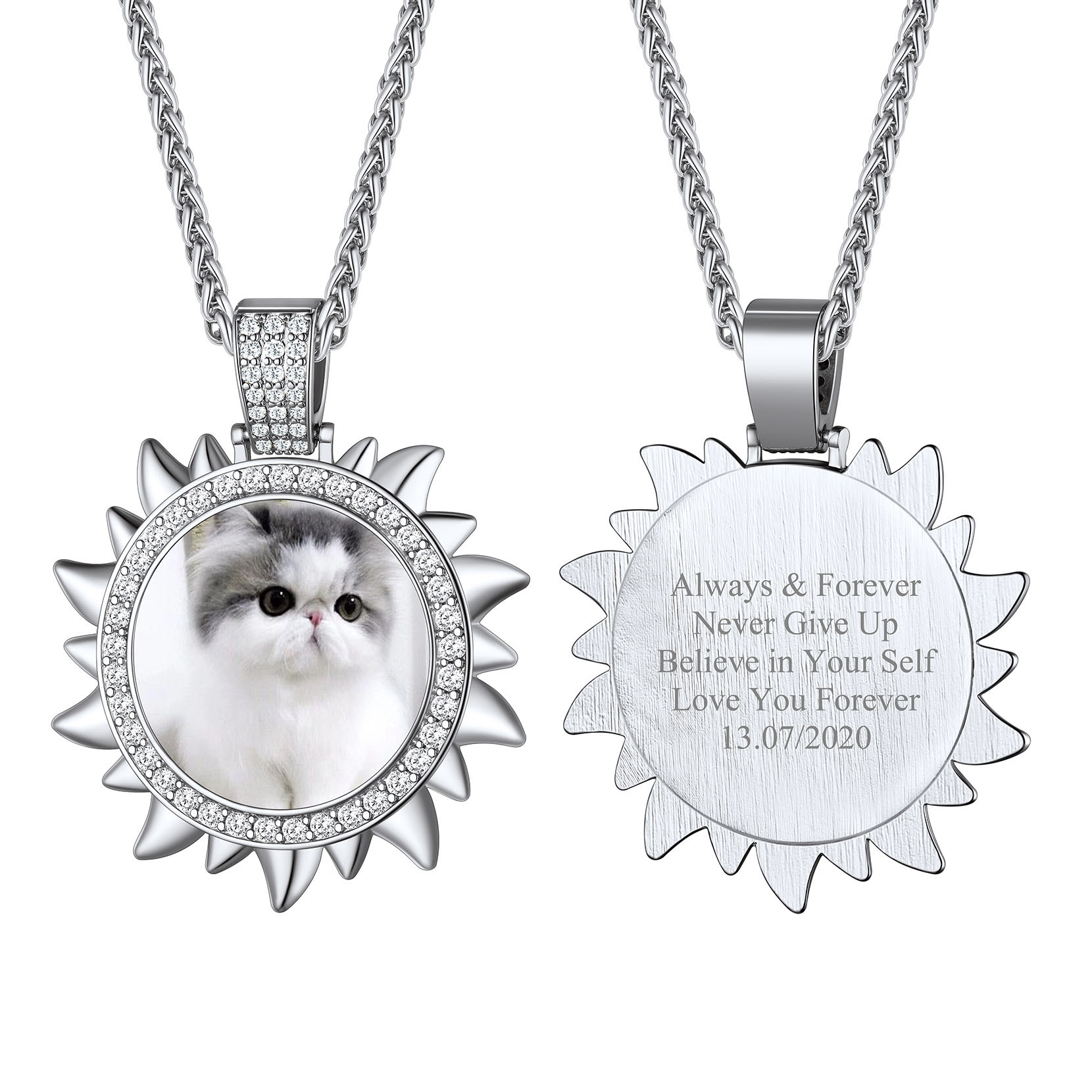 Collier Médaillon Personnalisé Soleil avec Photo Argenté 