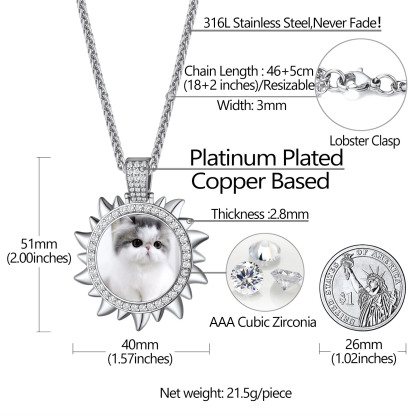 Collier Médaillon Personnalisé Soleil avec Photo Taille 