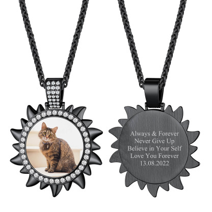 Collier Médaillon Personnalisé Soleil avec Photo  Noir