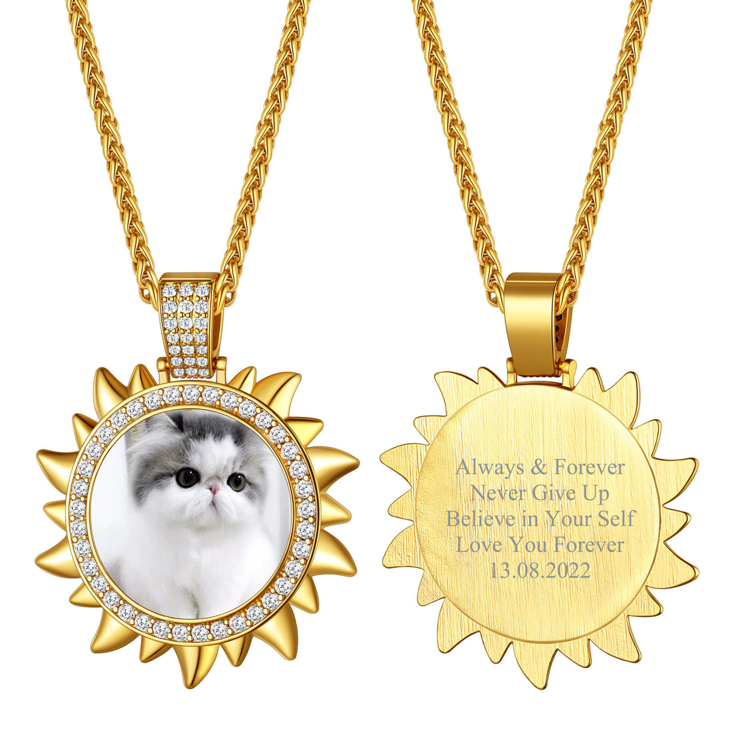 Collier Médaillon Personnalisé Soleil avec Photo  Or