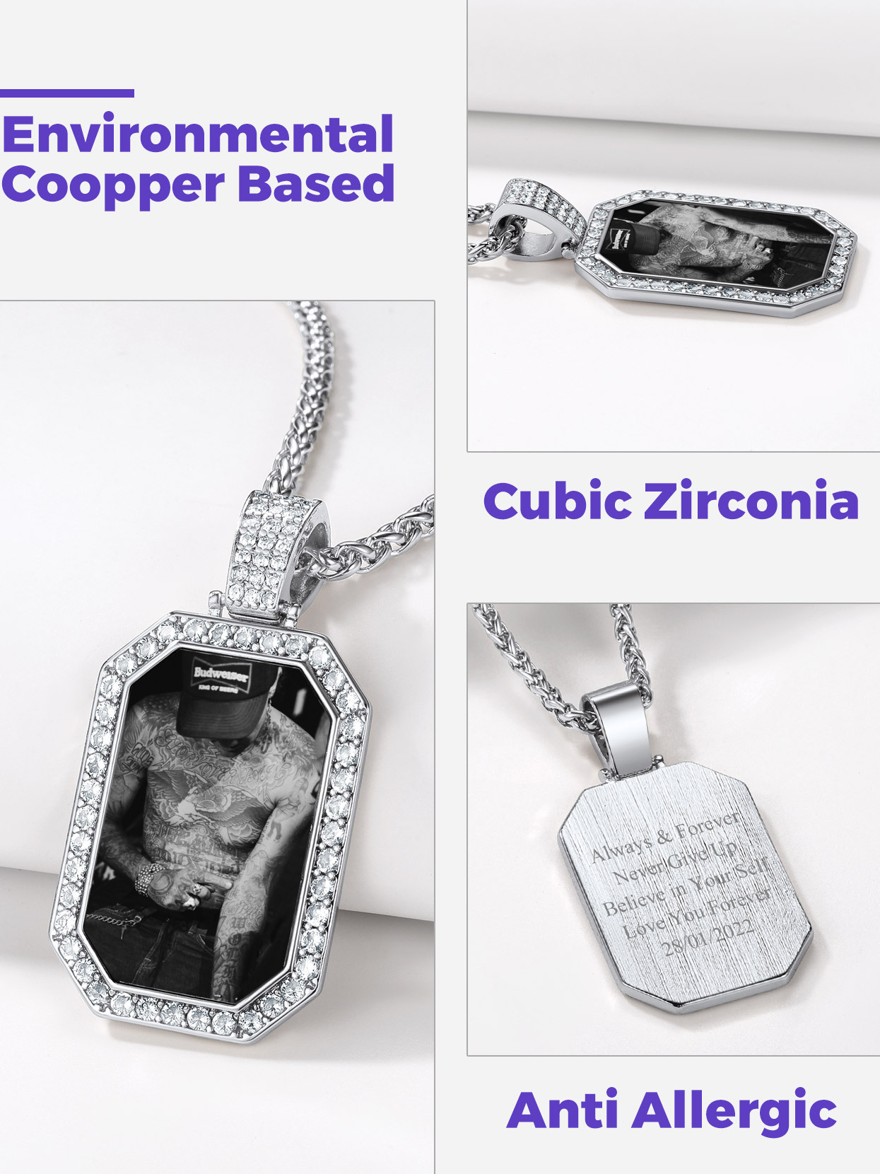 Collier Personnalisé Plaque Militaire Gravé Photo pour Homme Détail