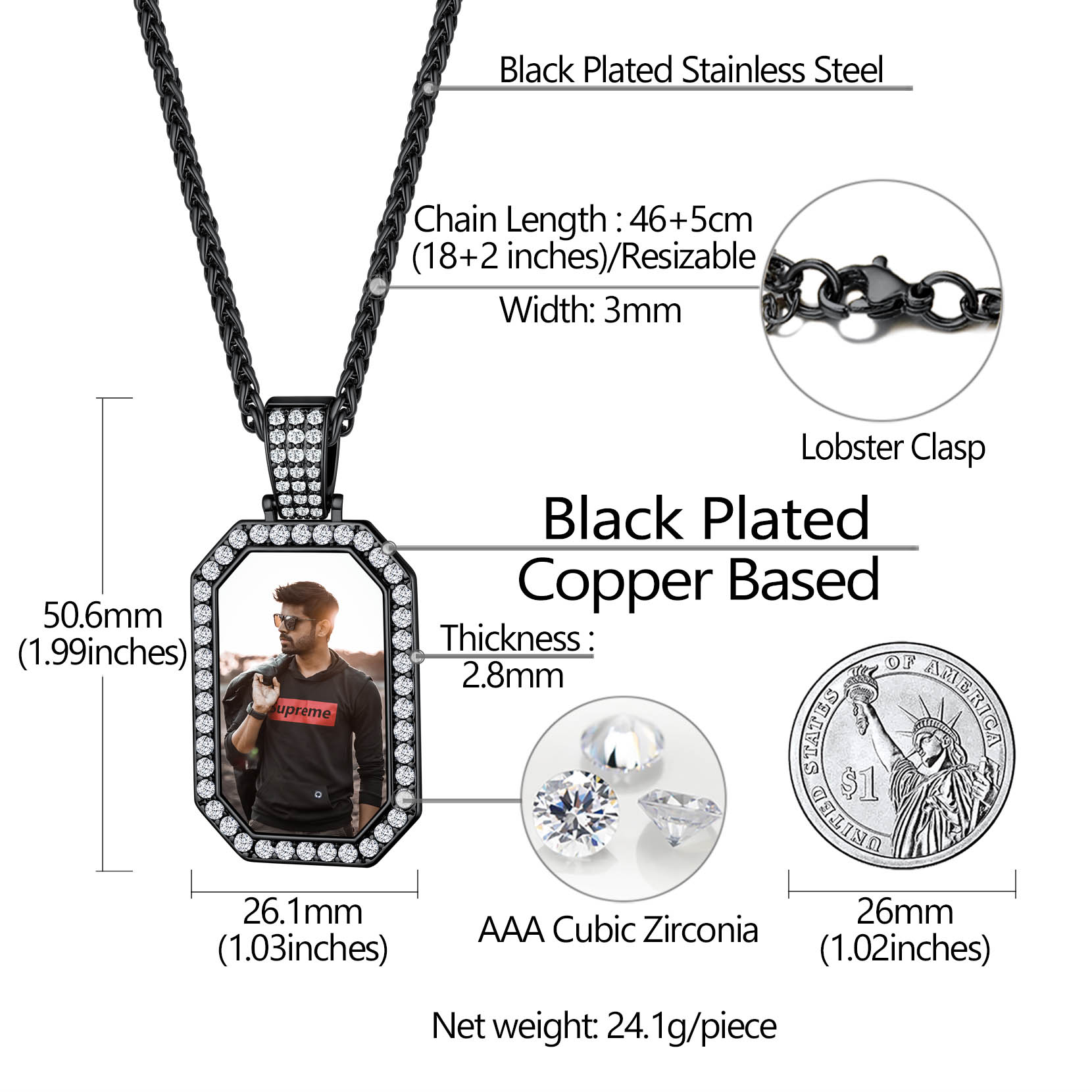 Collier Personnalisé Plaque Militaire Gravé Photo pour Homme Taille