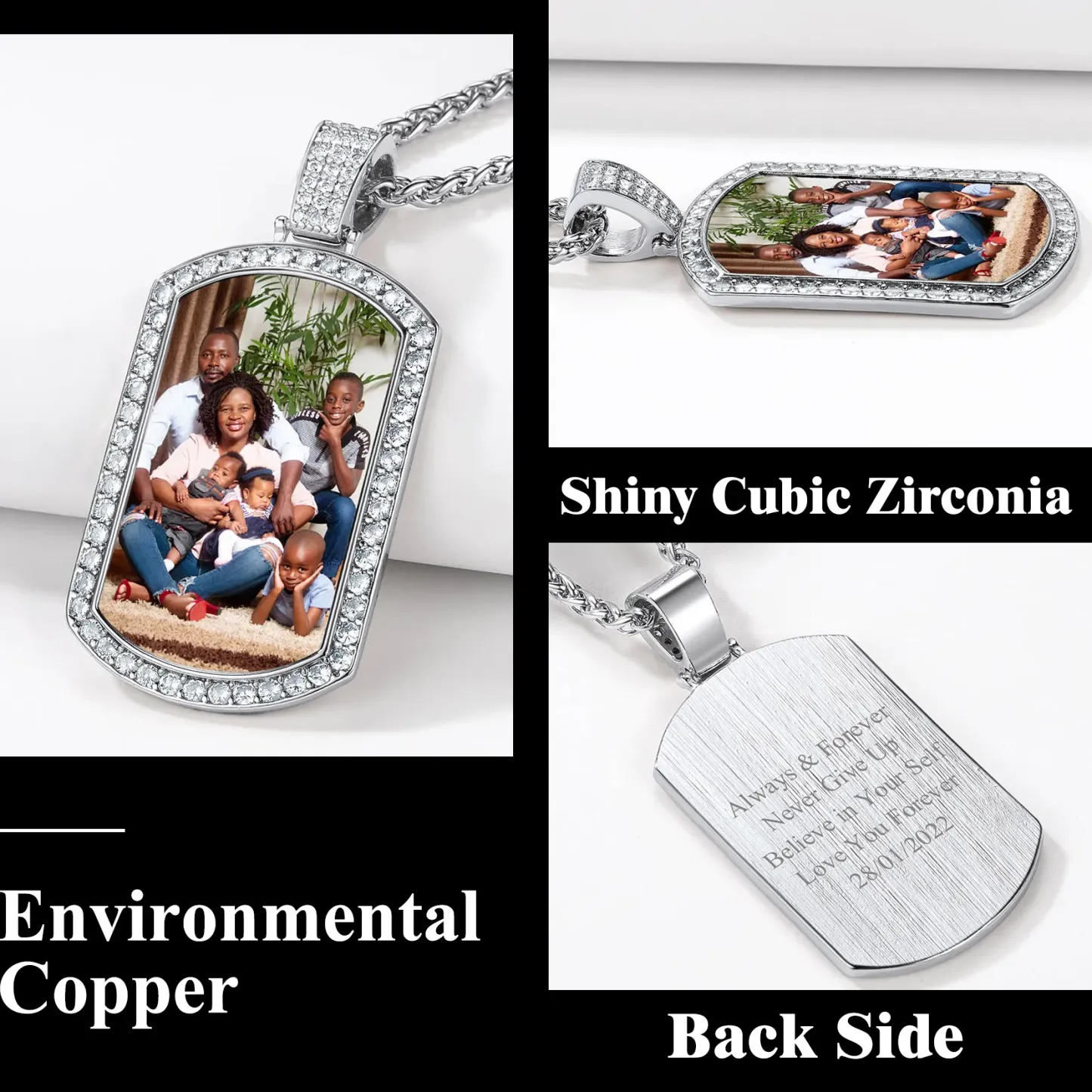 Collier Plaque Militaire avec Photo Personnalisée avec Zirconium