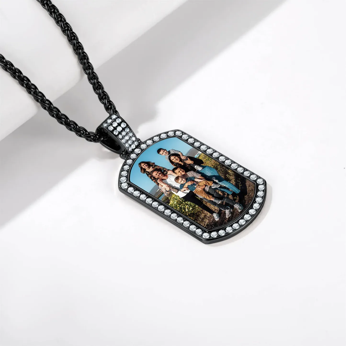 Collier Pendentif Plaque Militaire Photo Personnalisée avec Zirconium Noir