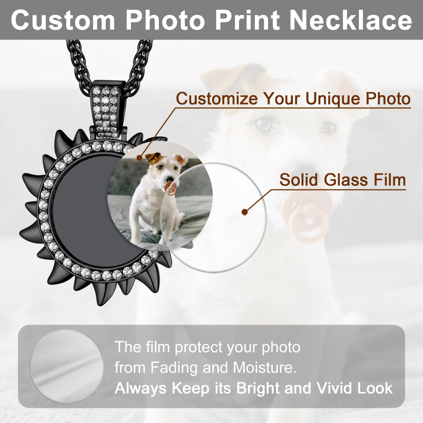 Collier Médaillon Personnalisé Soleil avec Photo Protective  