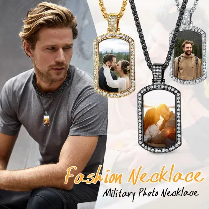 Collier Pendentif Plaque Militaire Photo Personnalisée avec Zirconium Collection
