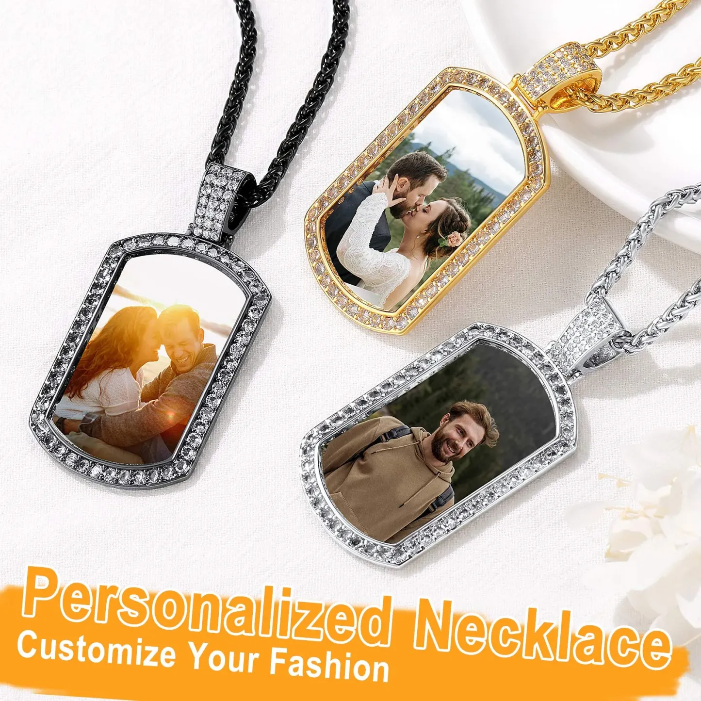 Collier Pendentif Plaque Militaire Photo Personnalisée Gravée avec Zirconium