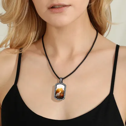 Collier Plaque Militaire Photo Personnalisée avec Zirconium 