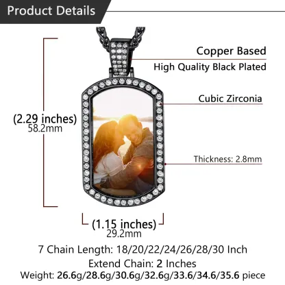 Collier Pendentif Plaque Militaire Photo Personnalisée avec Zirconium Taille