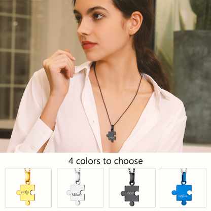 Collier Puzzle Personnalisé Gravé Cadeau pour Couples ou Amis Couleur