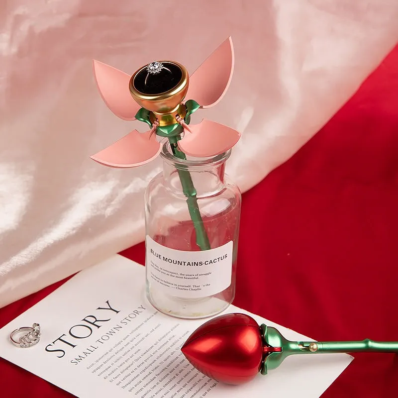 Boîte à Bague en Forme de Rose Rose