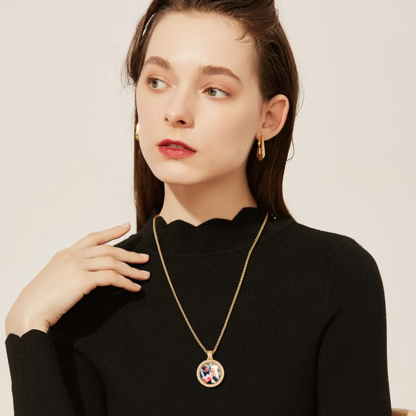 Collier Rond Personnalisé avec Photo et Gravure Or Modèle