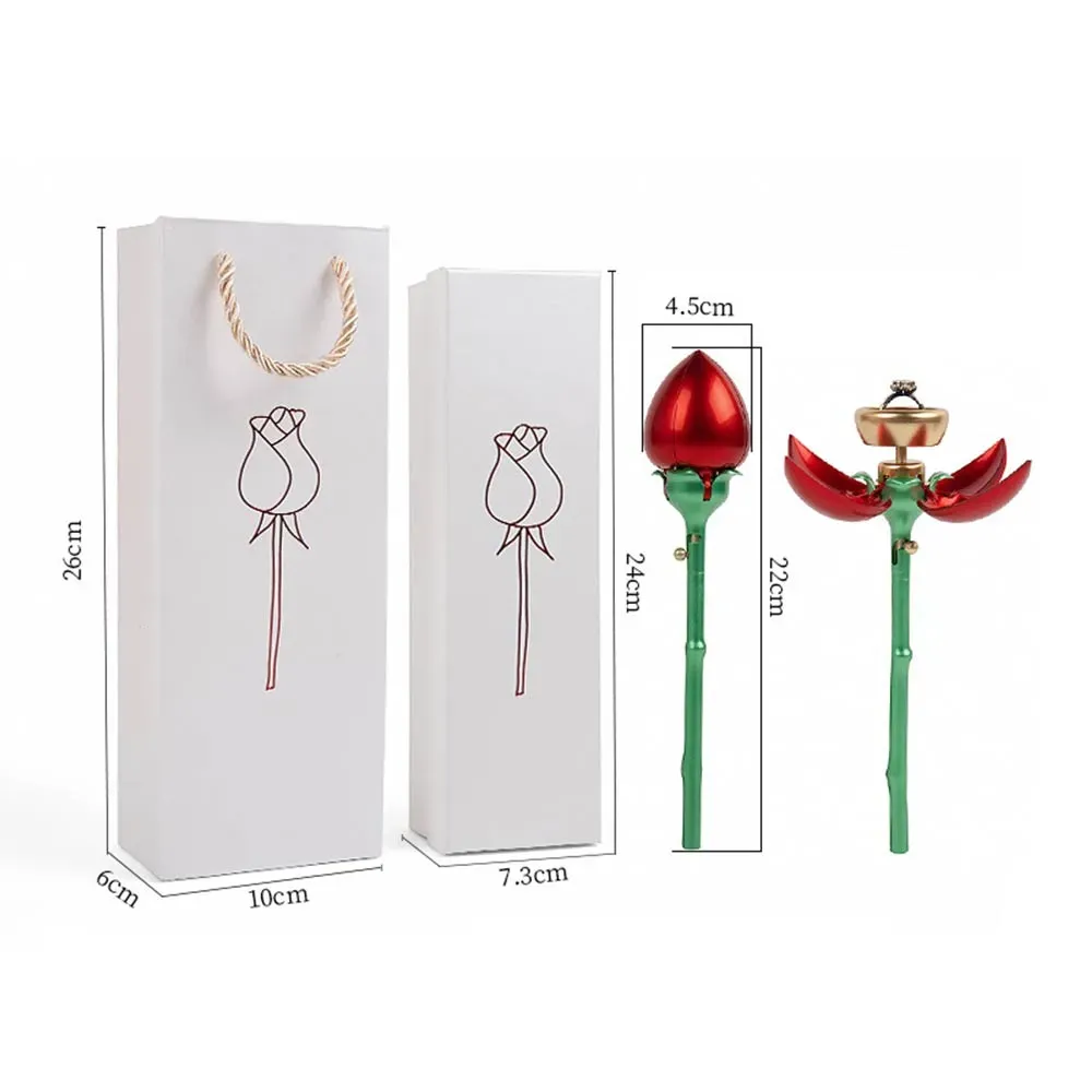 Boîte à Bague en Forme de Rose Rouge