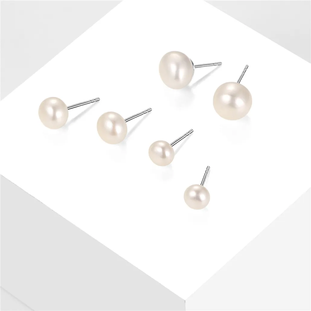 Boucles d’Oreilles Clous en Argent avec Perles d’Eau Douce pour Femmes Toutes Tailles