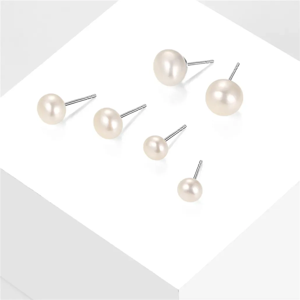 Boucles d’Oreilles Clous en Argent avec Perles d’Eau Douce pour Femmes Toutes Tailles