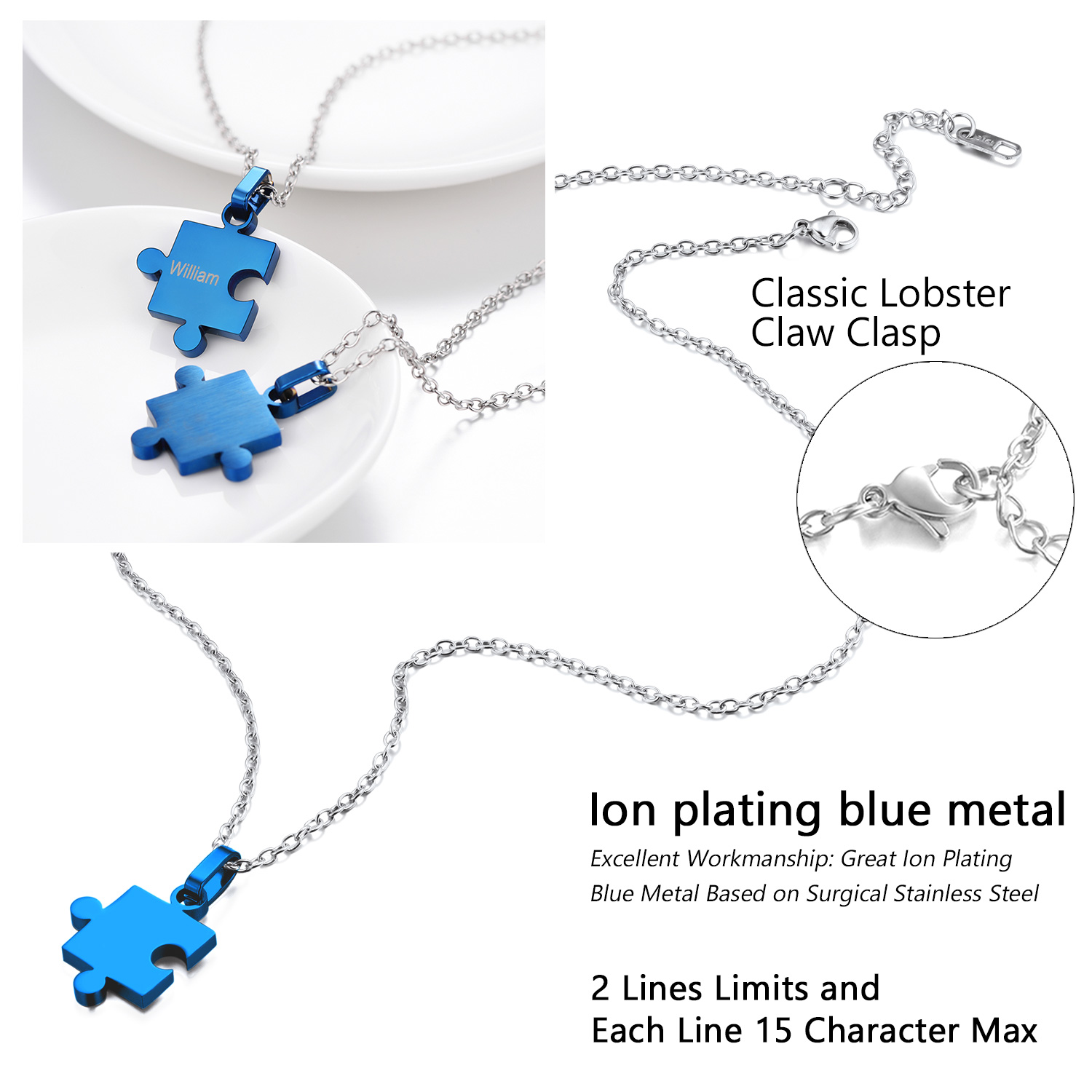 Collier Puzzle Personnalisé Gravé Cadeau pour Couples ou Amis Détail
