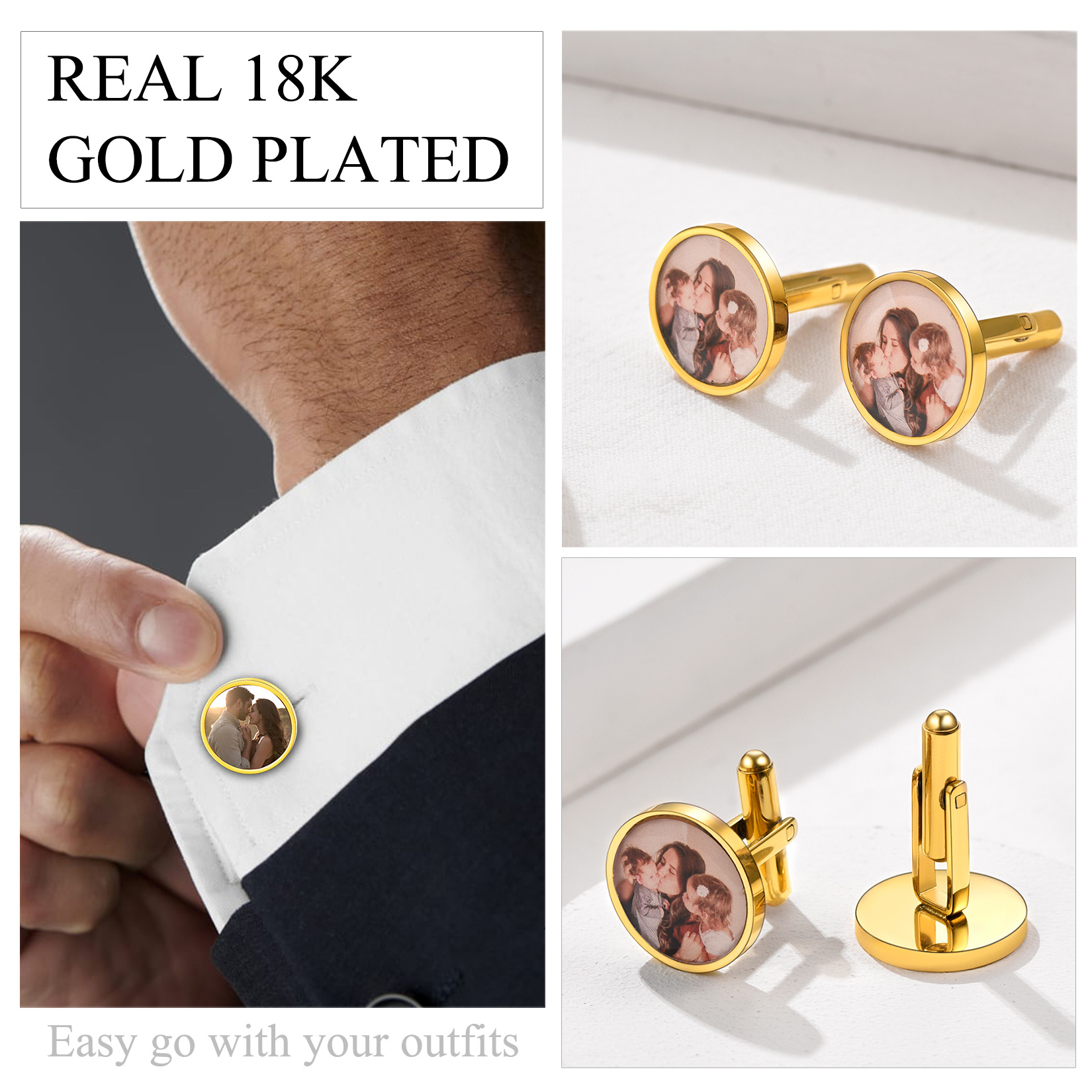 Boutons de Manchette Personnalisés Gravés avec Photo