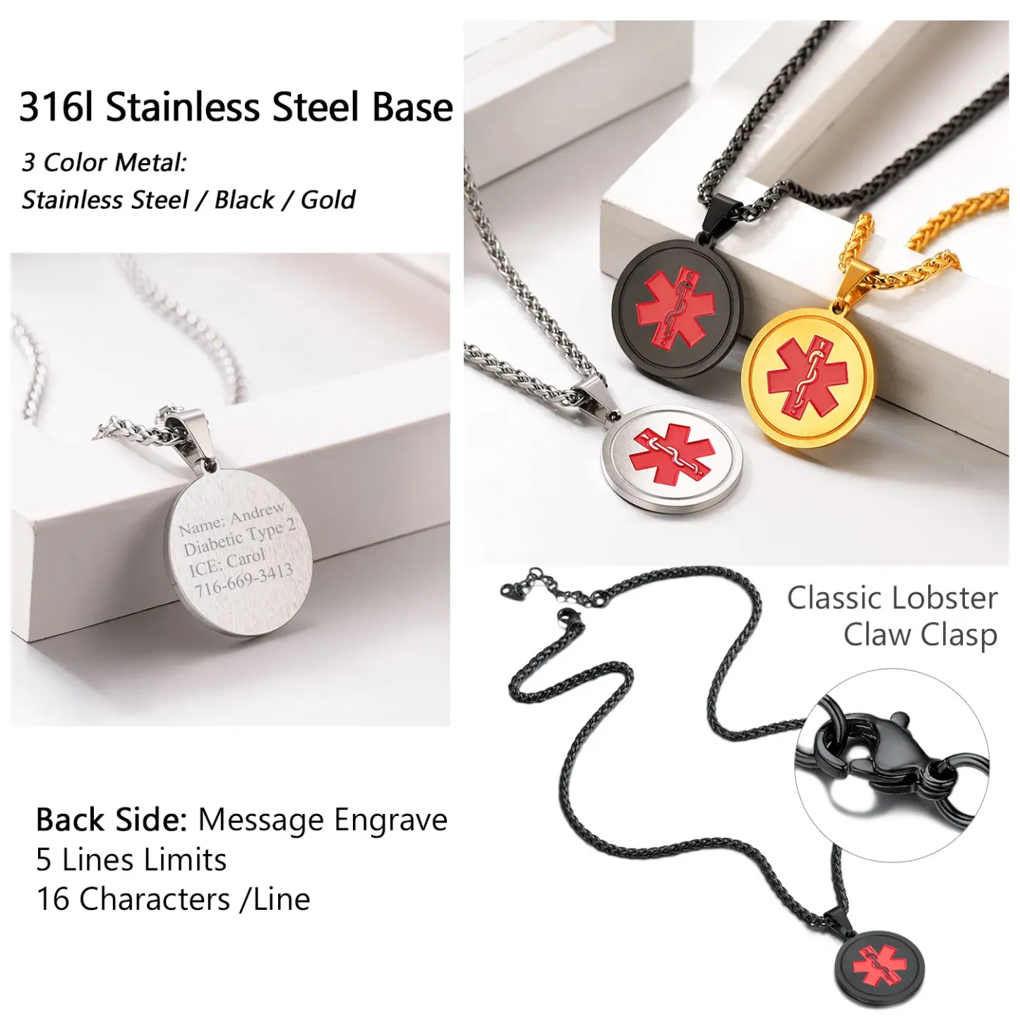 Collier Médical d'Alerte Personnalisé Détail